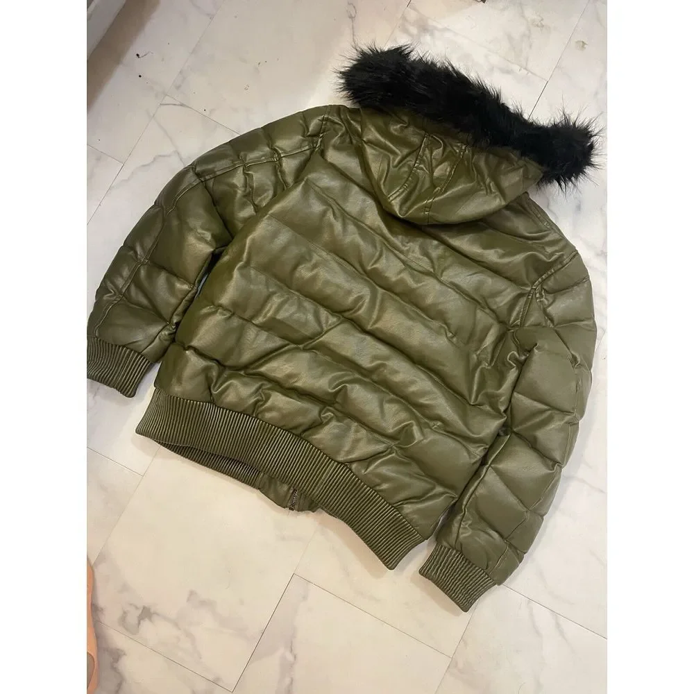 Men's Olive Green Jacket Robert Phillipe Jacket‎ Removeable Fur Hood